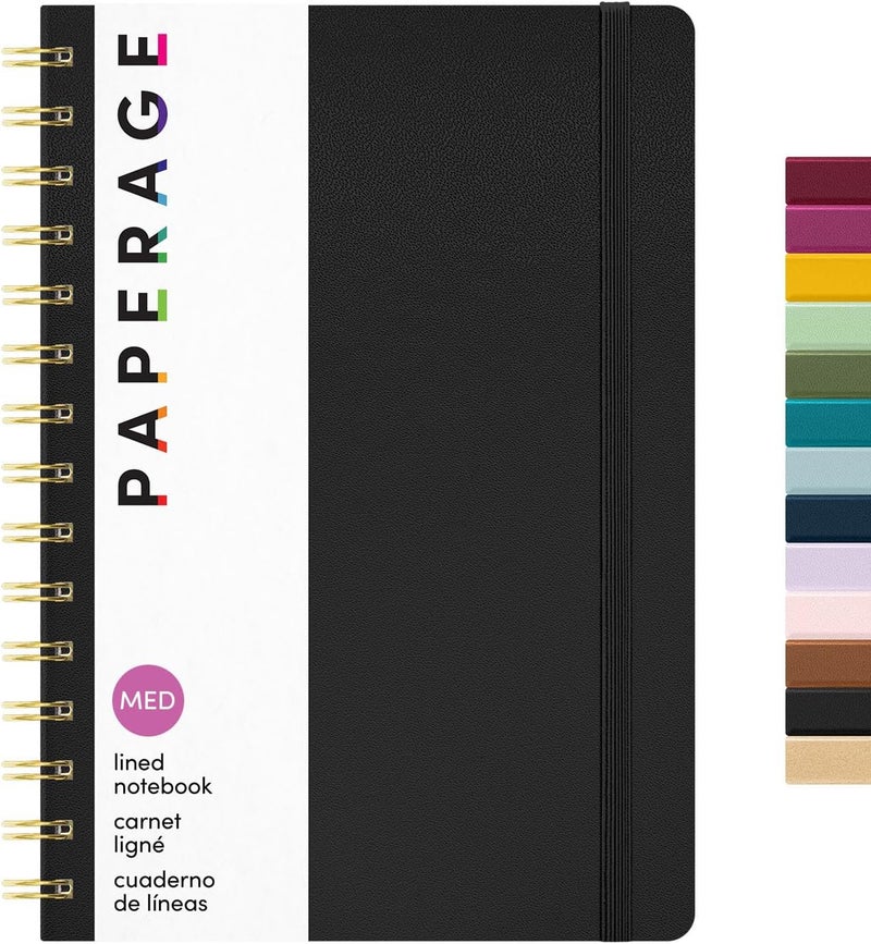 PAPERAGE Lined Spiral Journal Notebook, (Black), 160 Pages, Hardcover Journal for Women & Men, Medium 5.5 in x 8 in - 100 GSM, Thick Paper, Spiral Notebook for Work, School & Journaling - Image 1